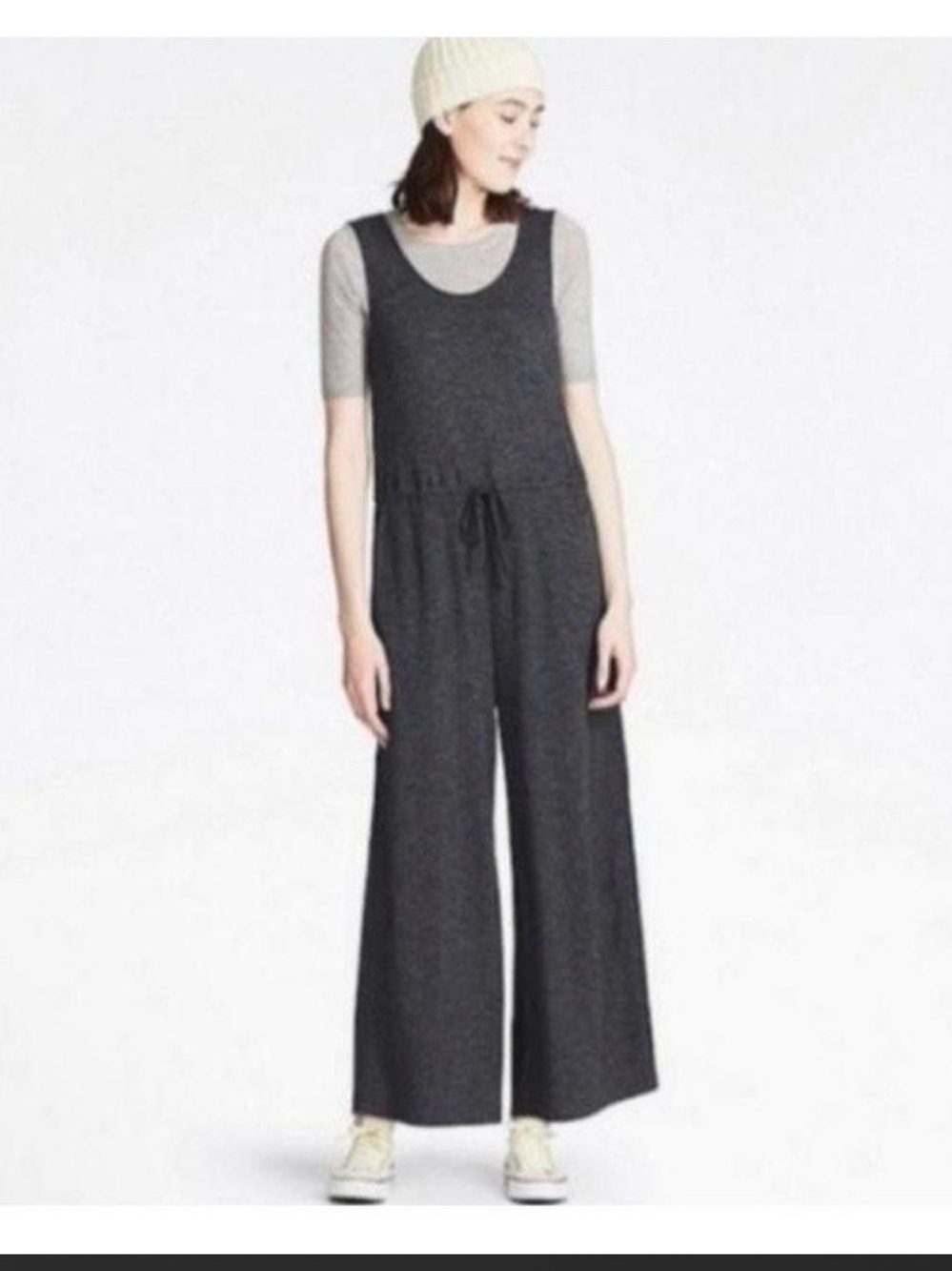 Uniqlo Wide-Leg Charcoal Jumpsuit with Drawstring Waist